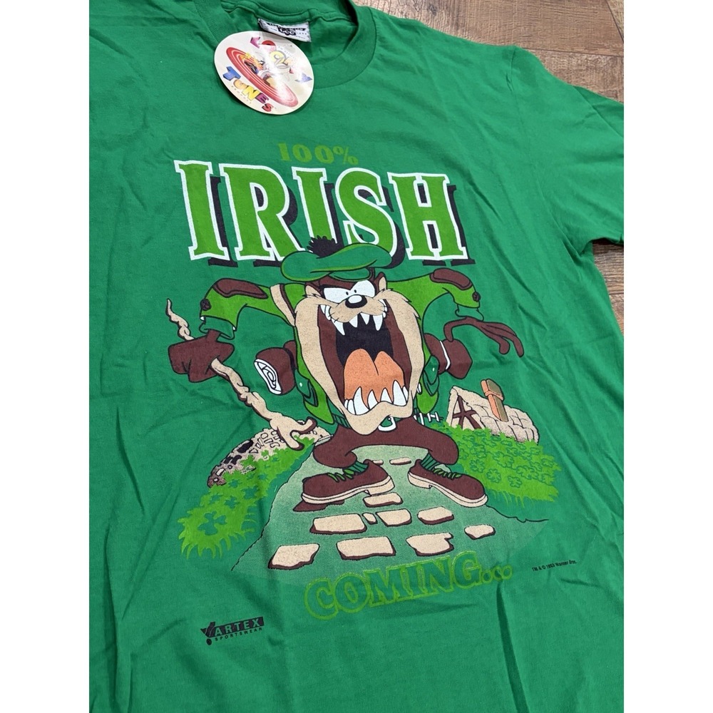 NWT Vintage 1993 Looney Tunes Taz Irish Tee St. Patricks Day Large Green USA - Picture 5 of 9